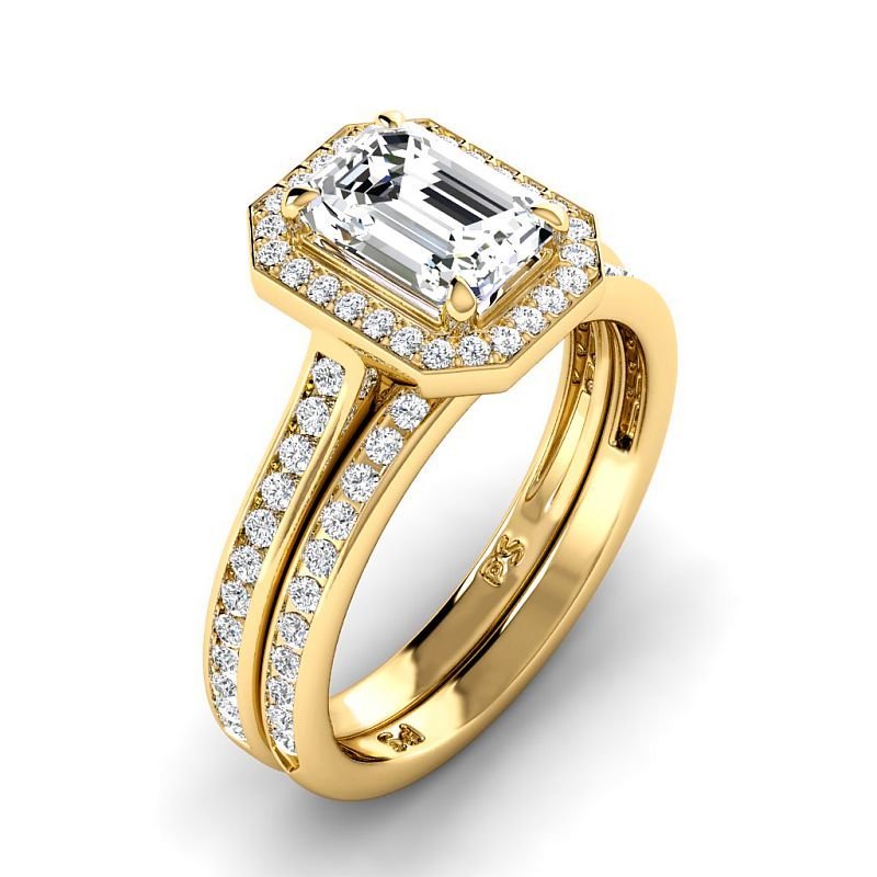 1.00-6.50 CT Emerald & Round Cut Diamonds - Bridal Set