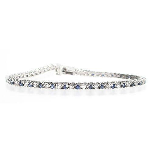 1.00-6.00 CT Round Cut Blue Sapphires & Diamonds - Color Stones Bracelet