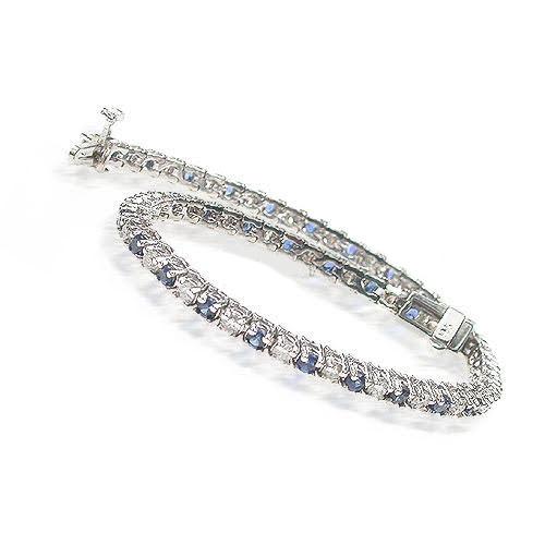 1.00-6.00 CT Round Cut Blue Sapphires &amp; Diamonds - Color Stones Bracelet - Primestyle.com