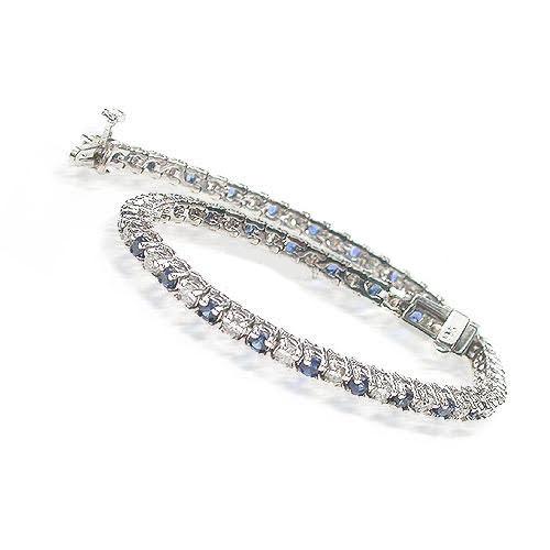 1.00-6.00 CT Round Cut Blue Sapphires & Diamonds - Color Stones Bracelet - Primestyle.com