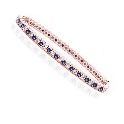 1.00-6.00 CT Round Cut Blue Sapphires & Diamonds - Color Stones Bracelet
