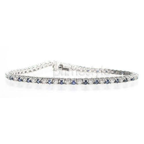 1.00-6.00 CT Round Cut Blue Sapphires & Diamonds - Color Stones Bracelet - Primestyle.com
