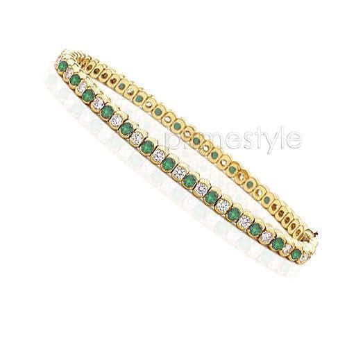 1.00-6.00 CT Round Cut Green Emeralds & Diamonds - Color Stones Bracelet - Primestyle.com