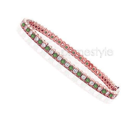 1.00-6.00 CT Round Cut Green Emeralds & Diamonds - Color Stones Bracelet
