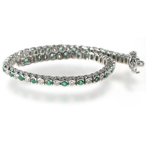 1.00-6.00 CT Round Cut Green Emeralds & Diamonds - Color Stones Bracelet
