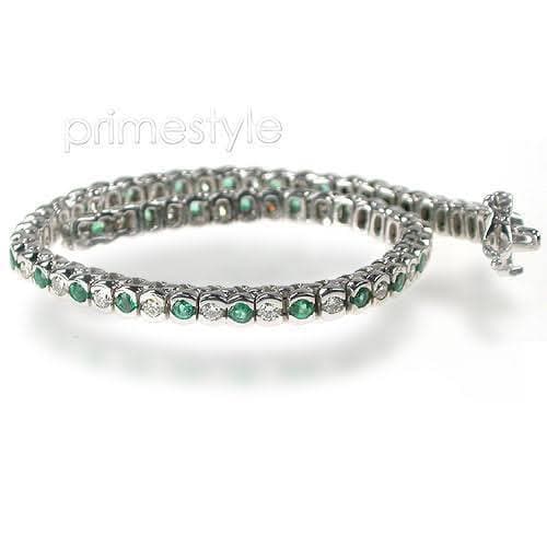 1.00-6.00 CT Round Cut Green Emeralds &amp; Diamonds - Color Stones Bracelet - Primestyle.com