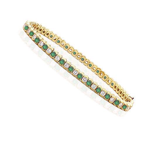 1.00-6.00 CT Round Cut Green Emeralds & Diamonds - Color Stones Bracelet