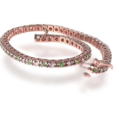 1.00-6.00 CT Round Cut Green Emeralds & Diamonds - Color Stones Bracelet - Primestyle.com