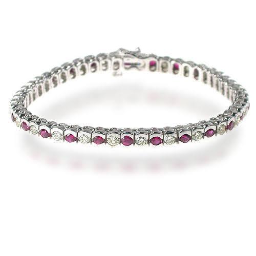 1.00-6.00 CT Round Cut Rubies &amp; Diamonds - Color Stones Bracelet - Primestyle.com