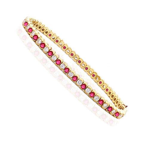 1.00-6.00 CT Round Cut Rubies &amp; Diamonds - Color Stones Bracelet - Primestyle.com