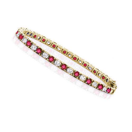 1.00-6.00 CT Round Cut Rubies & Diamonds - Color Stones Bracelet