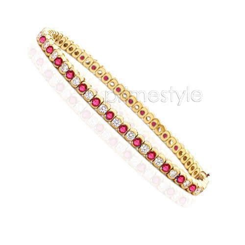1.00-6.00 CT Round Cut Rubies & Diamonds - Color Stones Bracelet - Primestyle.com