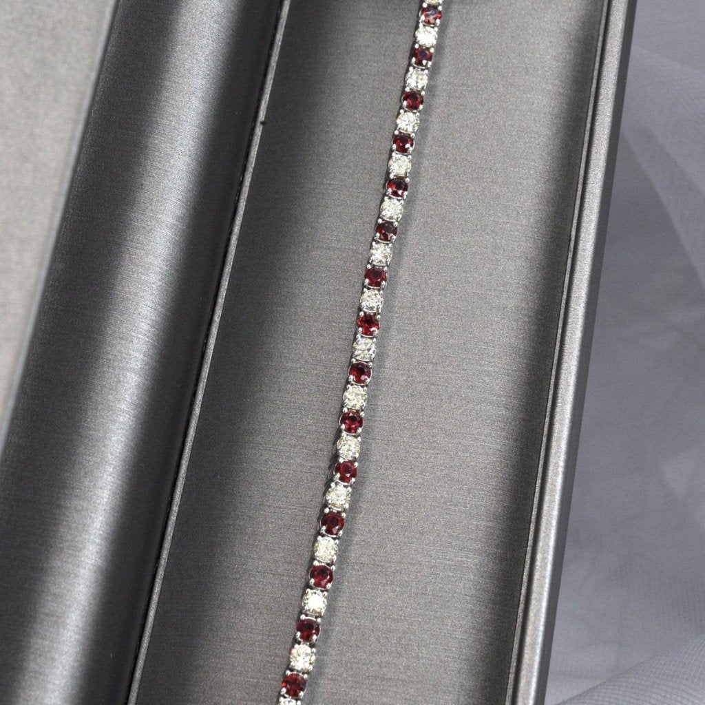 1.00 - 6.00 CT Round Cut Rubies & Diamonds - Color Stones Bracelet - Primestyle.com