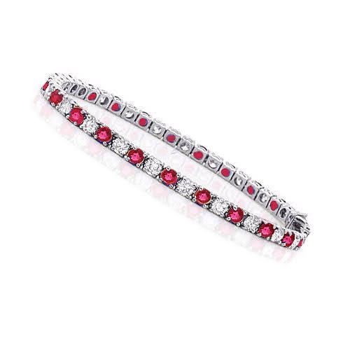 1.00-6.00 CT Round Cut Rubies &amp; Diamonds - Color Stones Bracelet - Primestyle.com