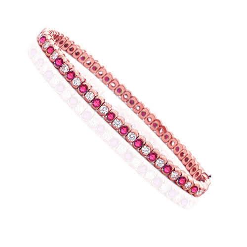 1.00-6.00 CT Round Cut Rubies &amp; Diamonds - Color Stones Bracelet - Primestyle.com