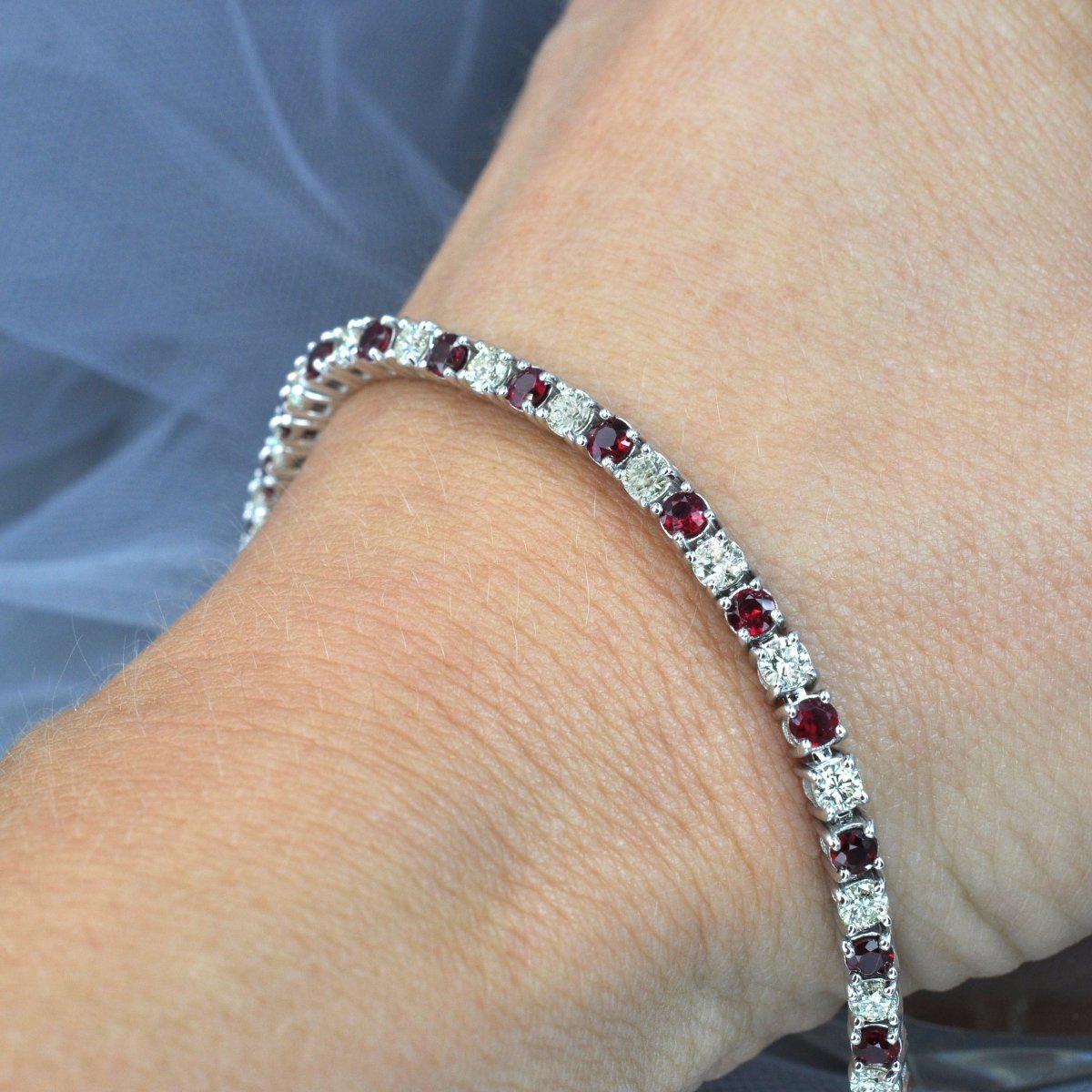 1.00-6.00 CT Round Cut Rubies &amp; Diamonds - Color Stones Bracelet - Primestyle.com