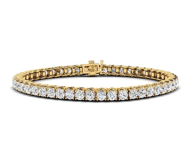 8.00 CT Round Cut Diamonds in 14KT Yellow Gold - Tennis Bracelet
