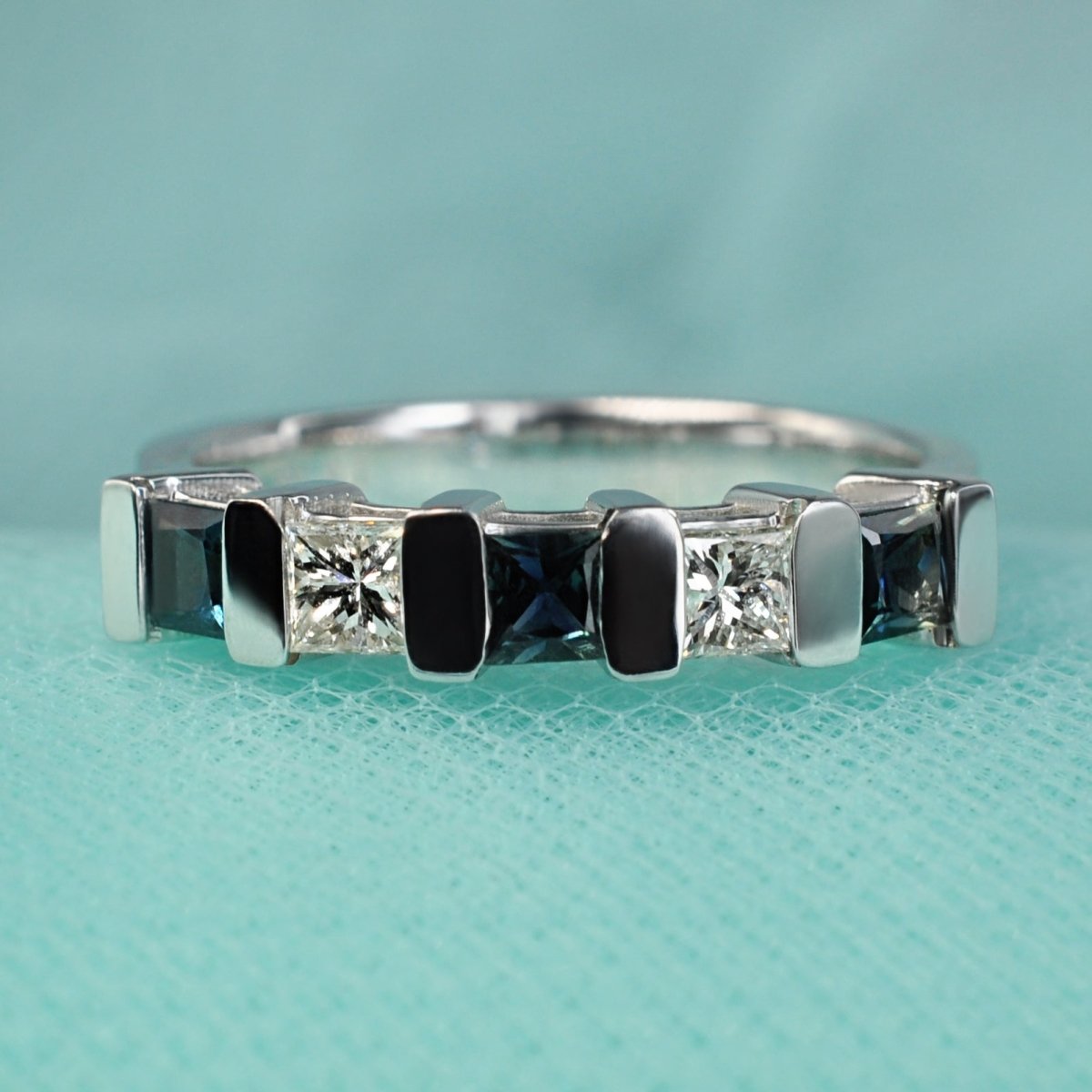 1.00 CT Princess Cut Blue Sapphires & Diamonds - Wedding Band - Primestyle.com