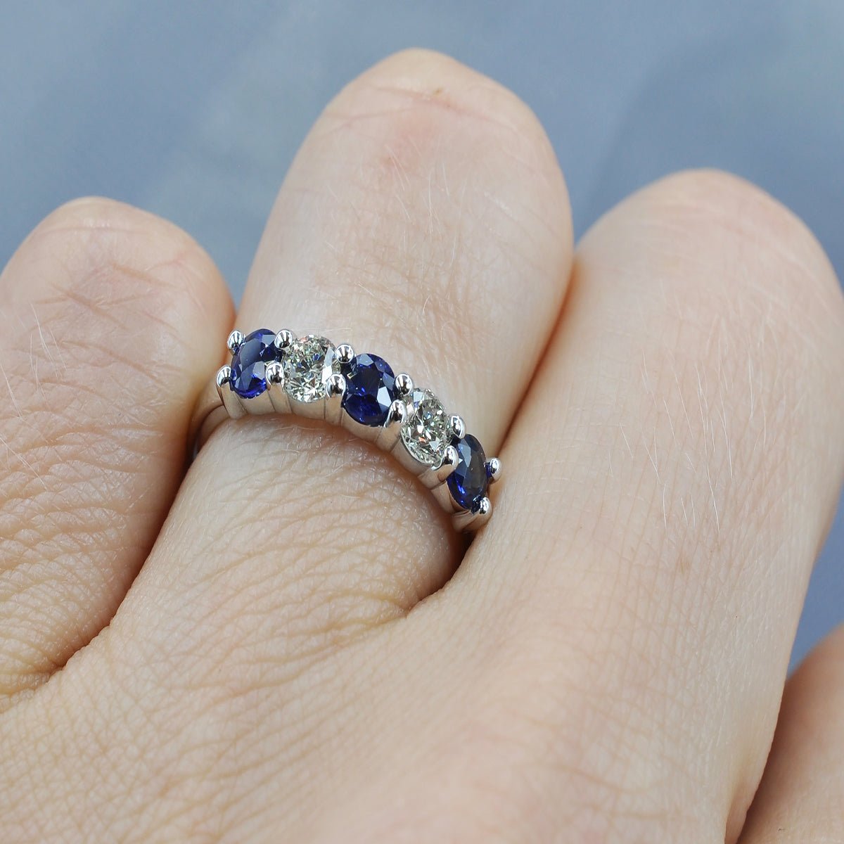 1.00 CT Round Cut Blue Sapphires & Diamonds - Wedding Band - Primestyle.com