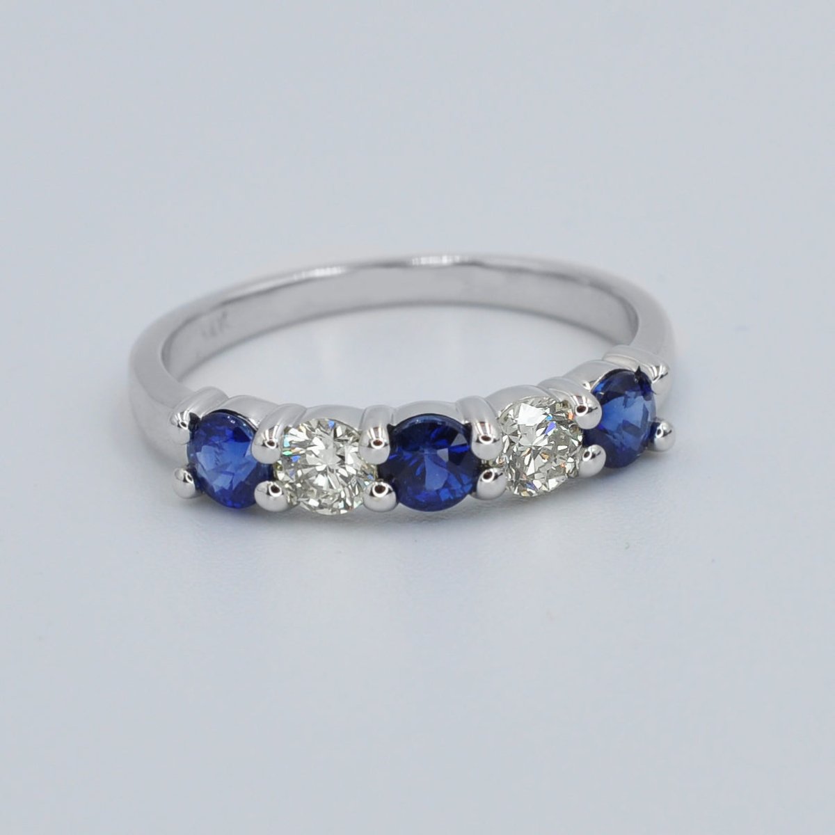 1.00 CT Round Cut Blue Sapphires & Diamonds - Wedding Band - Primestyle.com