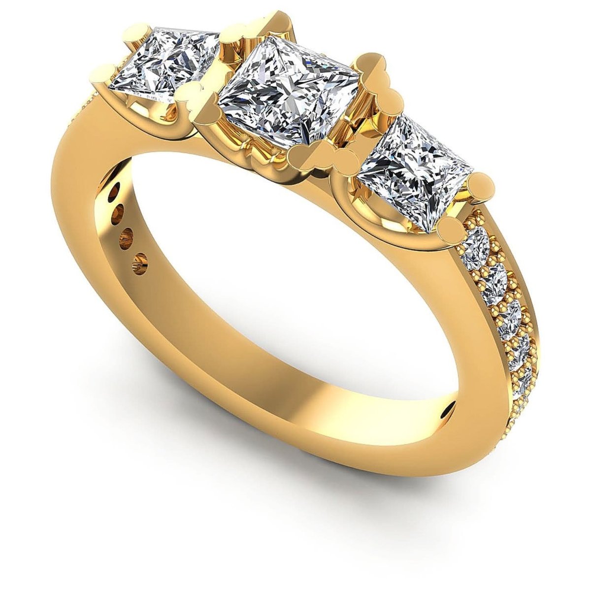 1.01-1.11 CT Princess &amp; Round Cut Diamonds - Three Stone Ring - Primestyle.com