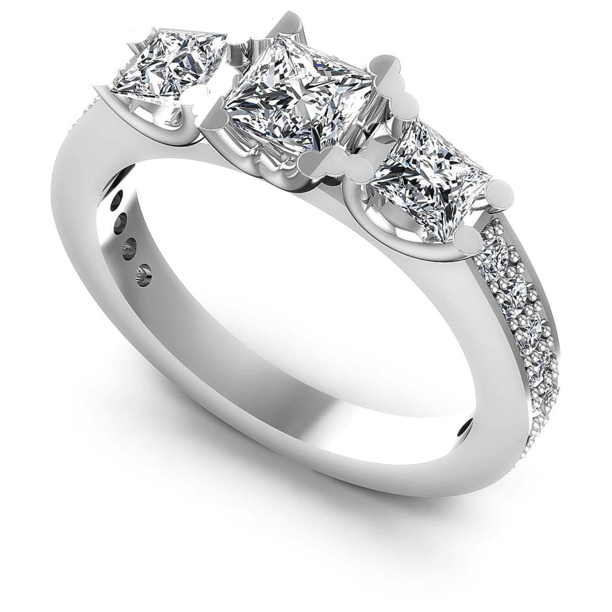 1.01-1.11 CT Princess & Round Cut Diamonds - Three Stone Ring