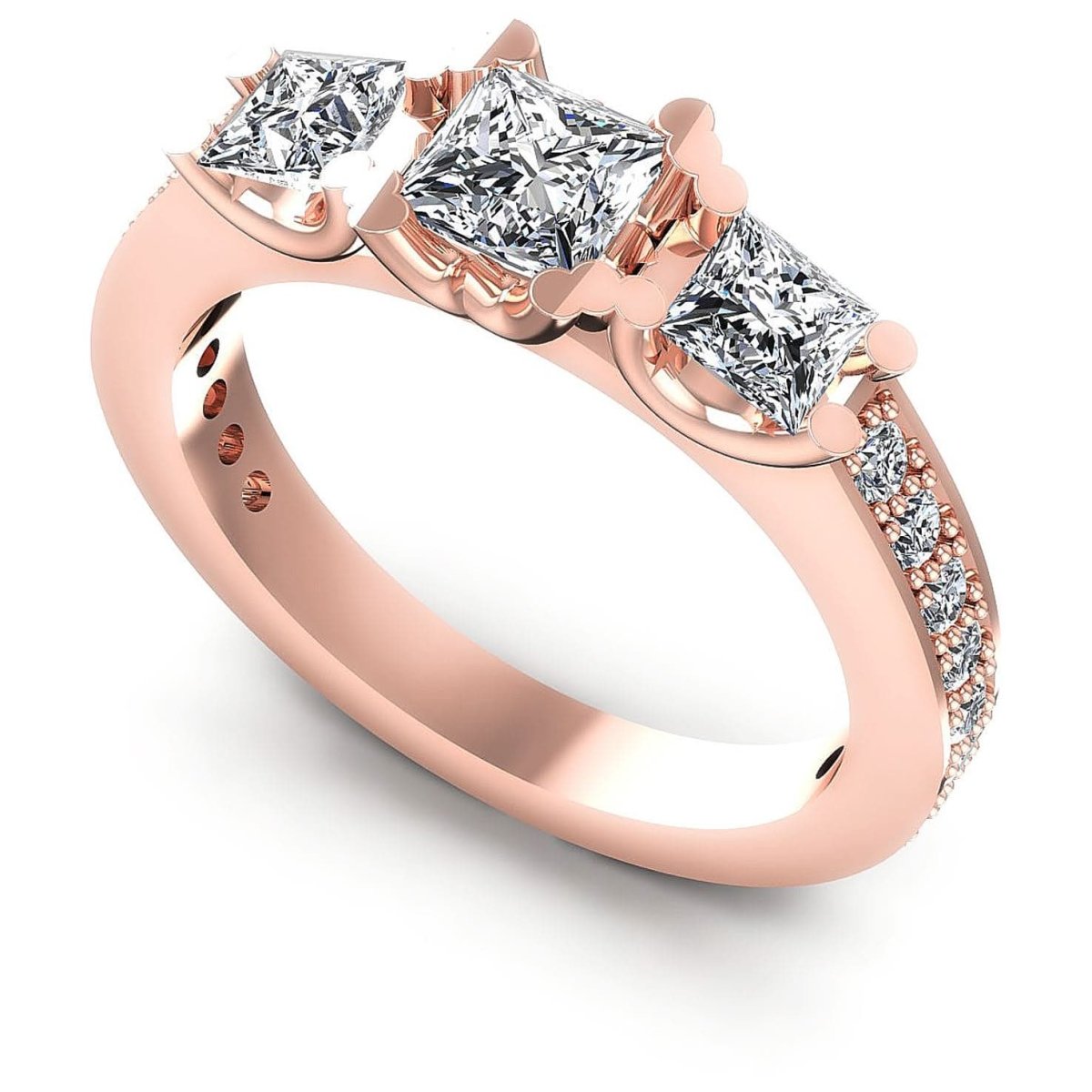 1.01-1.11 CT Princess & Round Cut Diamonds - Three Stone Ring