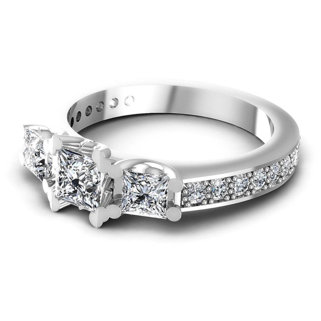 1.01 - 1.11 CT Princess & Round Cut Natural Diamonds - Three Stone Rings - Primestyle.com