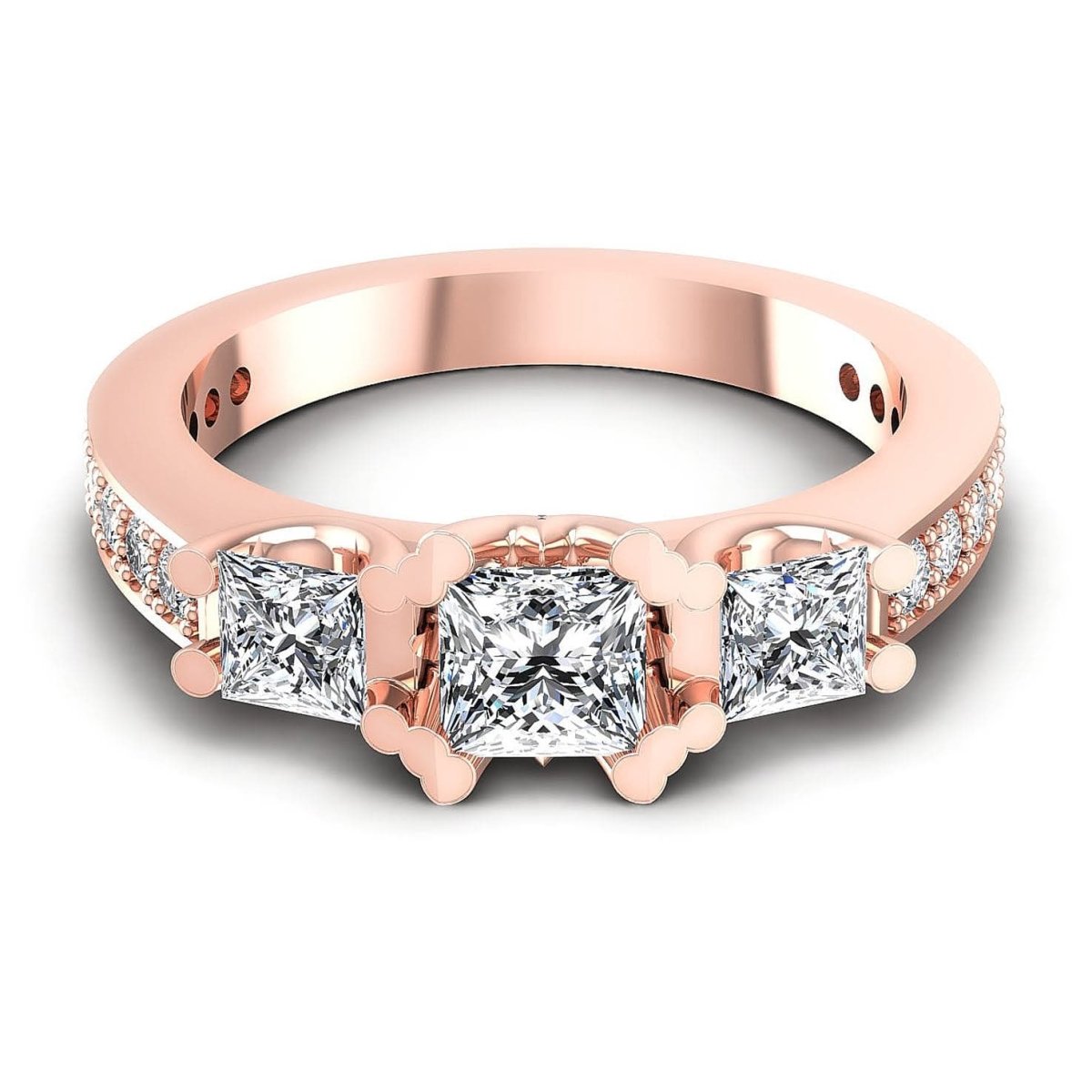 1.01-1.11 CT Princess & Round Cut Diamonds - Three Stone Ring