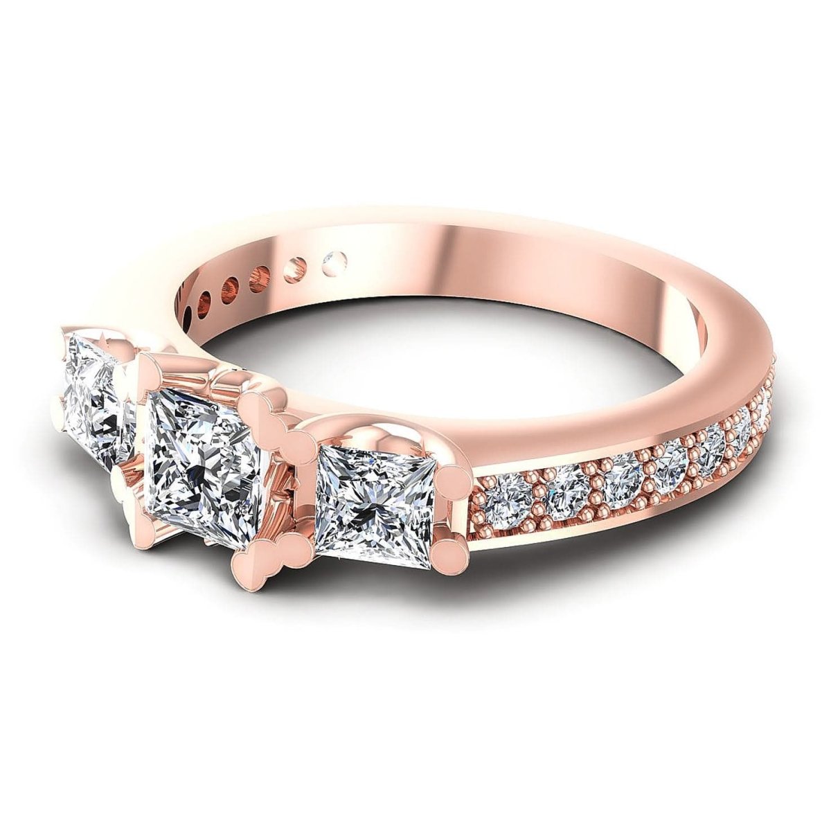 1.01-1.11 CT Princess & Round Cut Diamonds - Three Stone Ring