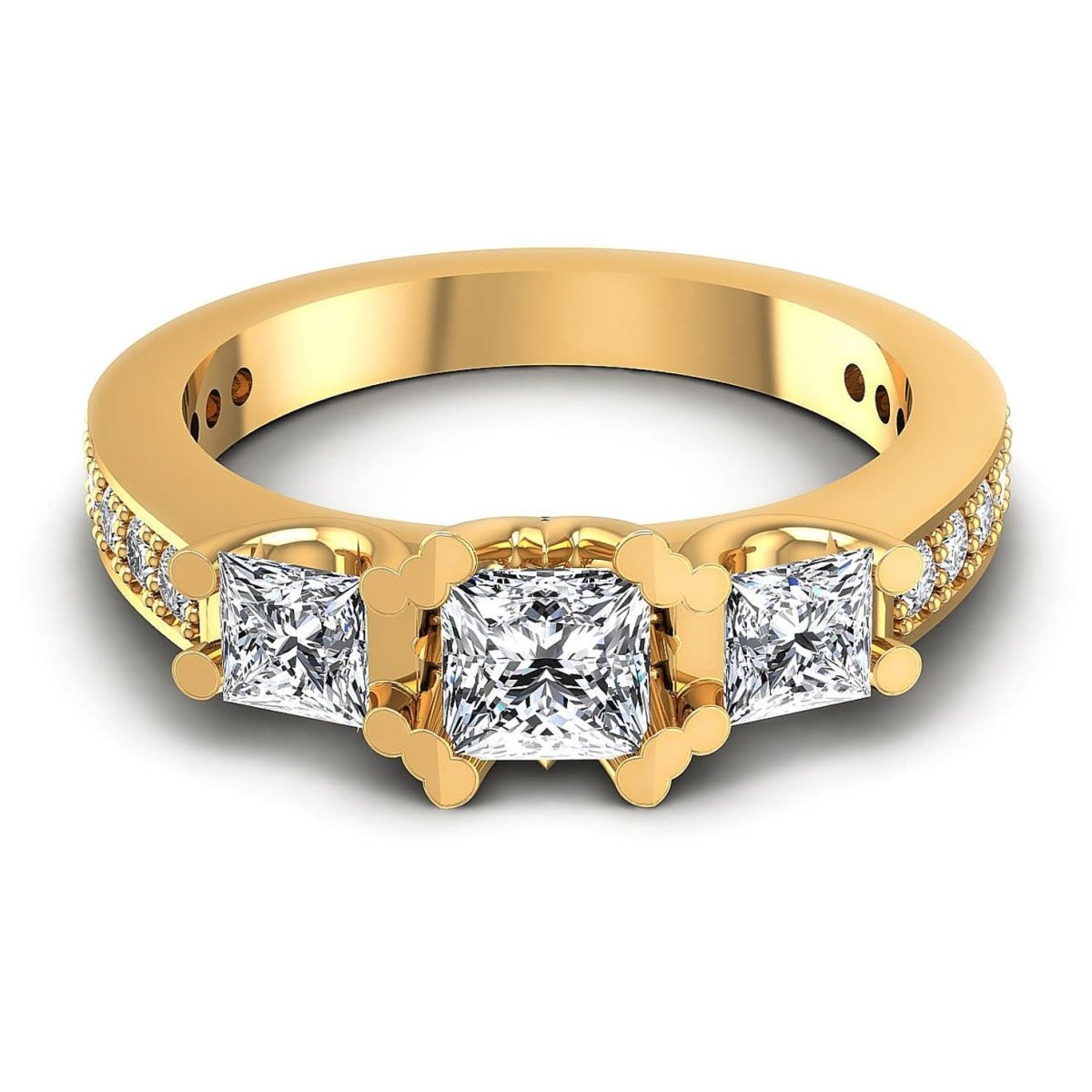 1.01-1.11 CT Princess & Round Cut Diamonds - Three Stone Ring