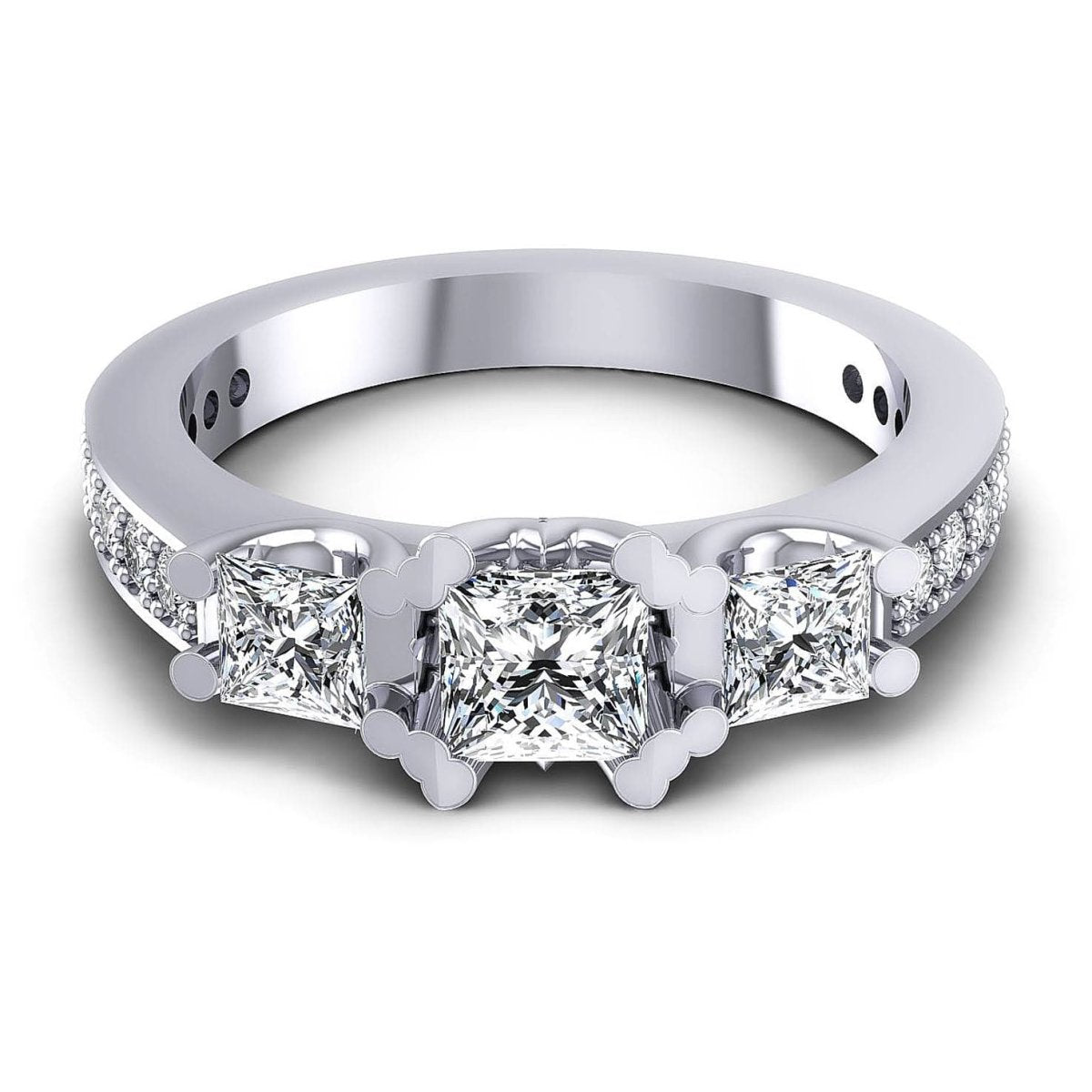1.01-1.11 CT Princess & Round Cut Diamonds - Three Stone Ring