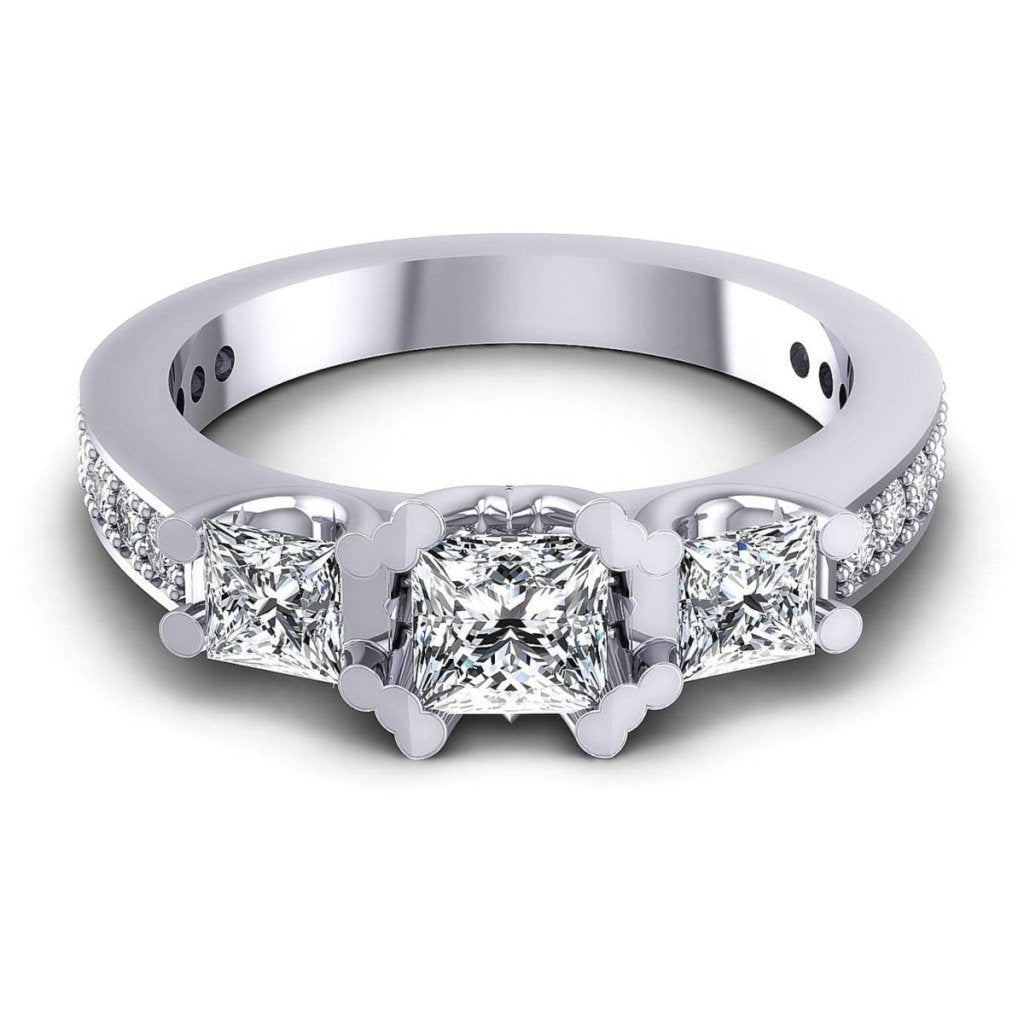 1.01-1.11 CT Princess & Round Cut Natural Diamonds - Three Stone Rings