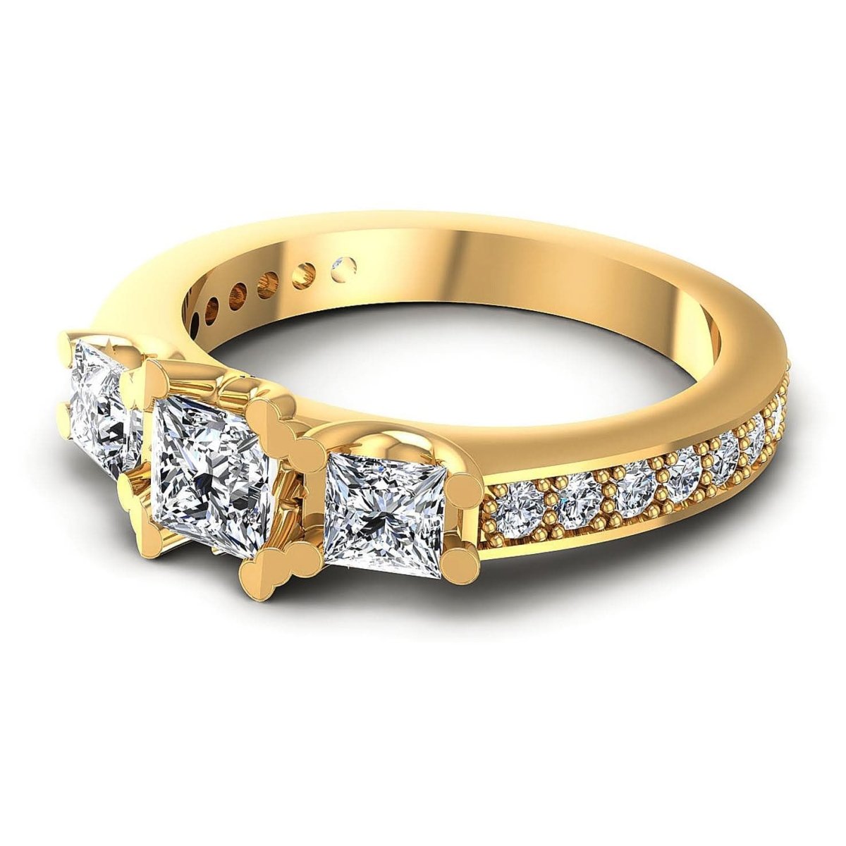 1.01-1.11 CT Princess & Round Cut Diamonds - Three Stone Ring