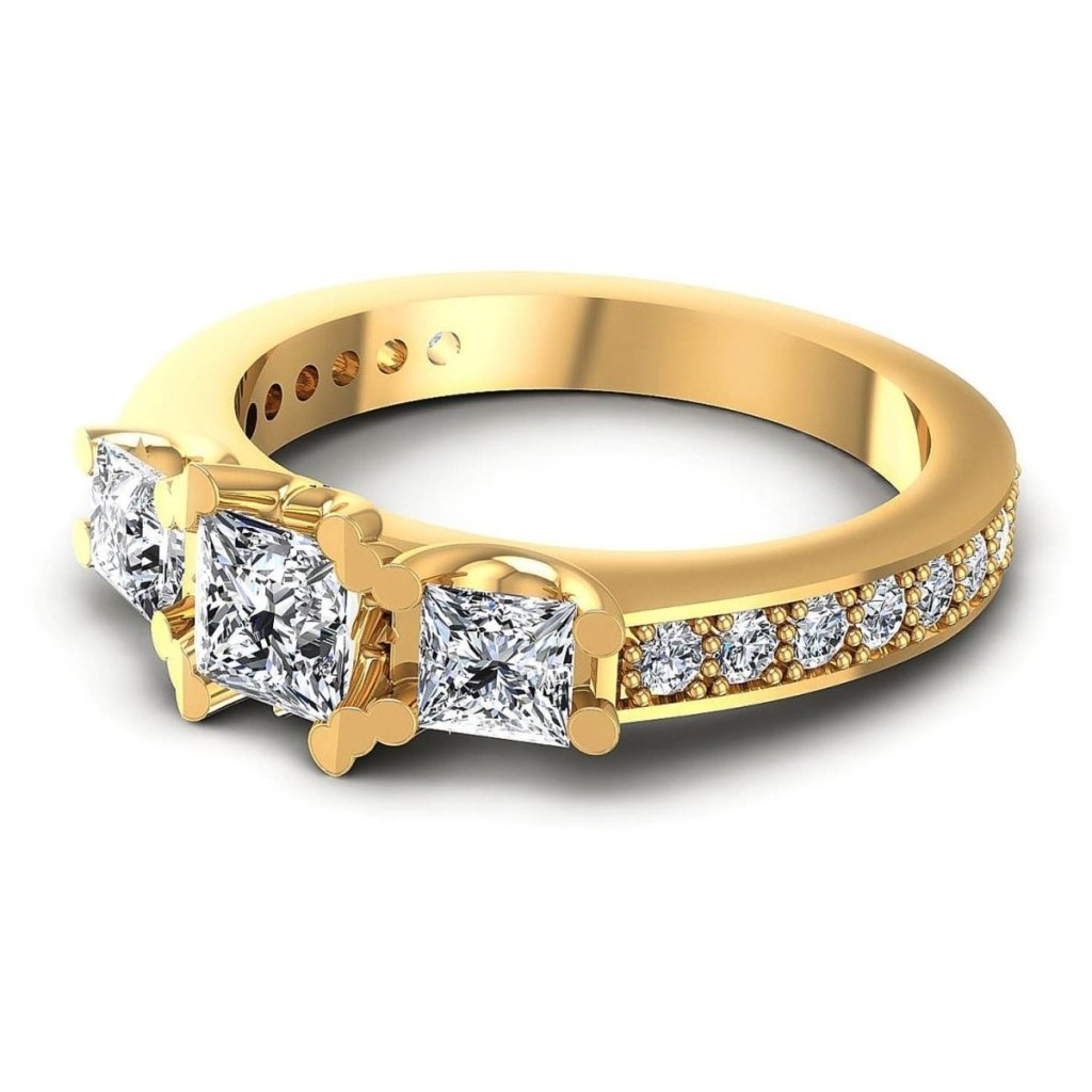 1.01 - 1.11 CT Princess & Round Cut Natural Diamonds - Three Stone Rings - Primestyle.com