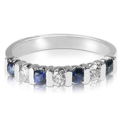 1.05 CT Round Cut Blue Sapphires & Diamonds - Wedding Band - Primestyle.com