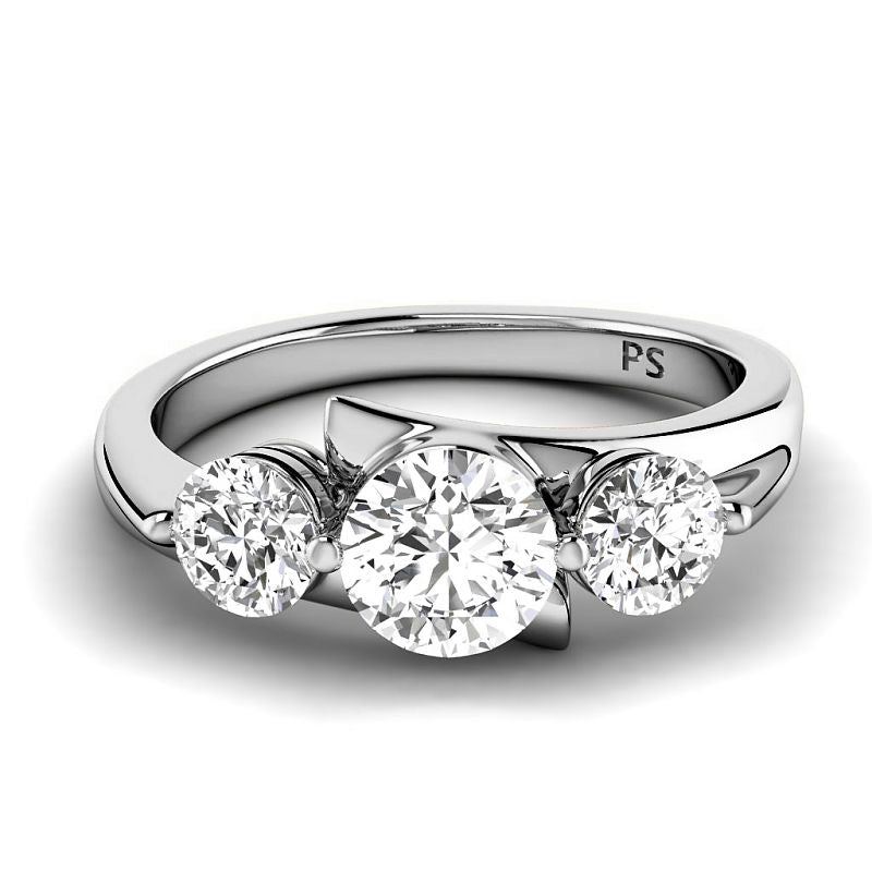 1.10-3.60 CT Round Cut Lab Grown Diamonds - Three Stone Ring - Primestyle.com