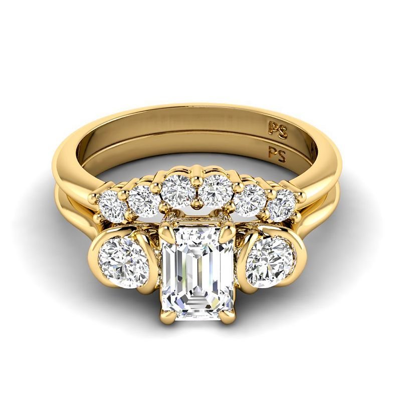 1.10 - 6.60 CT Emerald & Princess & Round Cut Diamonds - Bridal Set - Primestyle.com