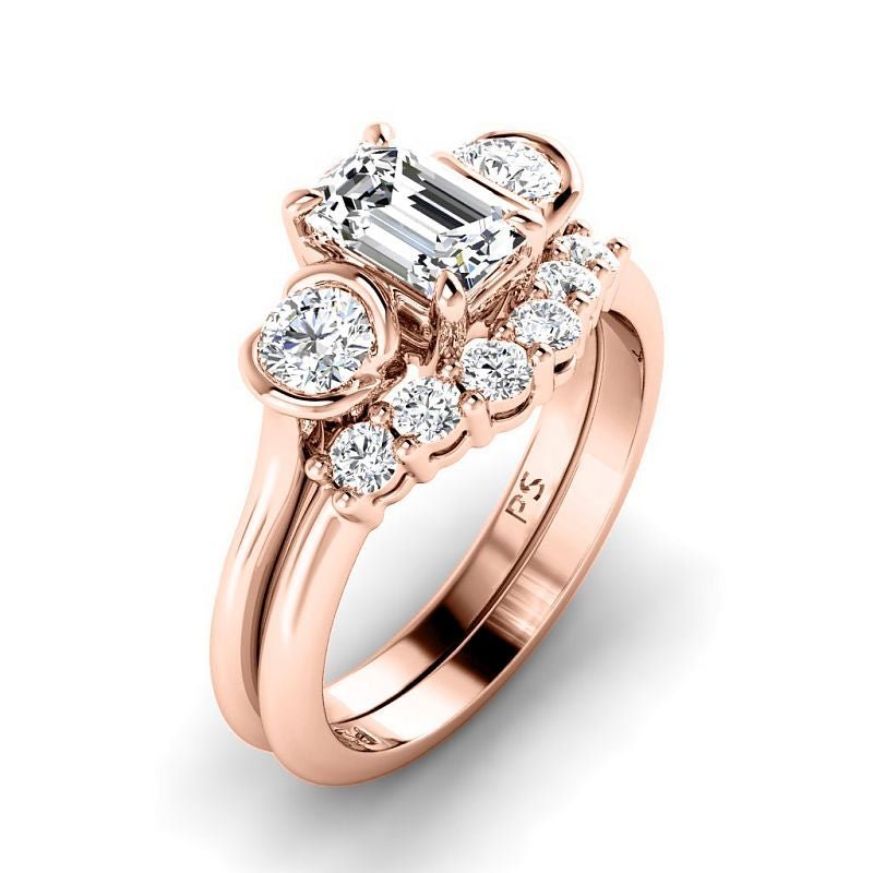 1.10-6.60 CT Emerald & Princess & Round Cut Diamonds - Bridal Set