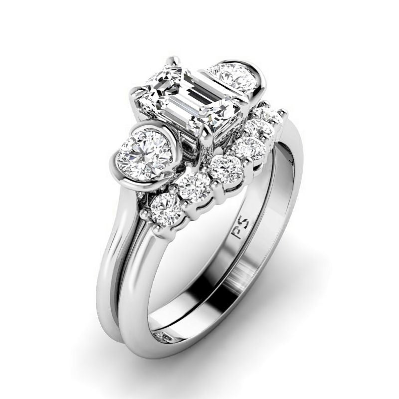 1.10-6.60 CT Emerald & Princess & Round Cut Diamonds - Bridal Set