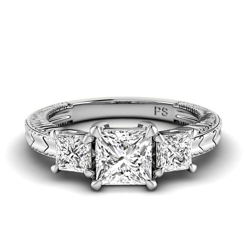 1.20-3.70 CT Princess Cut Lab Grown Diamonds - Three Stone Ring - Primestyle.com