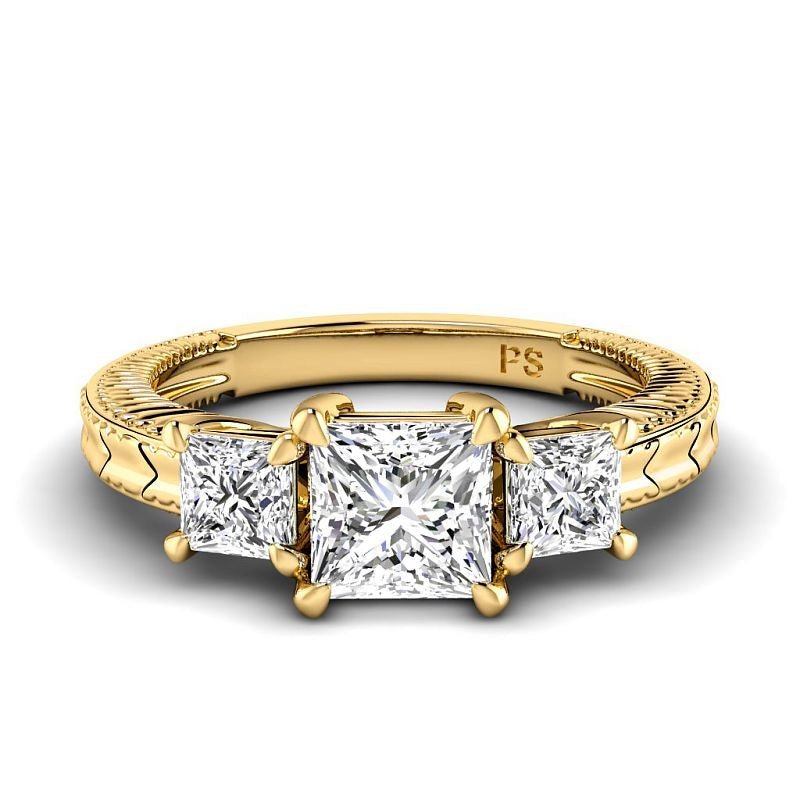 1.20 - 3.70 CT Princess Cut Lab Grown Diamonds - Three Stone Ring - Primestyle.com