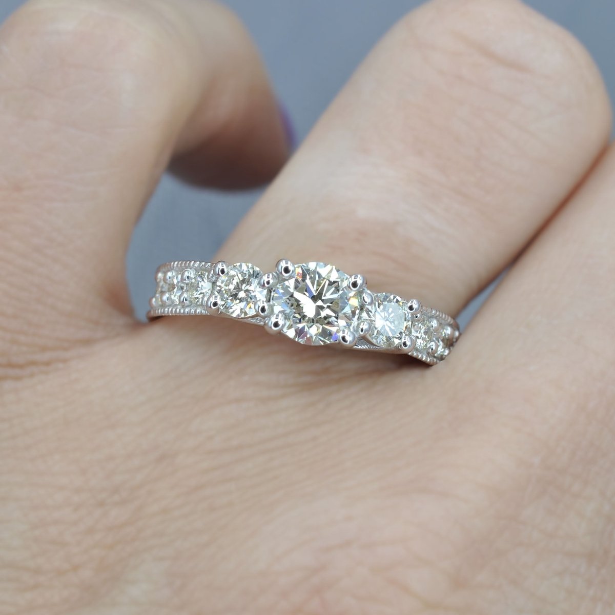 1.25-1.55 CT Round Cut Diamonds - Three Stone Ring