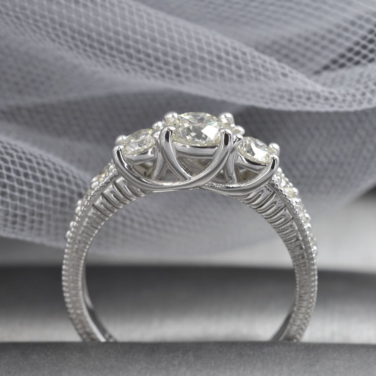 1.25-1.55 CT Round Cut Diamonds - Three Stone Ring