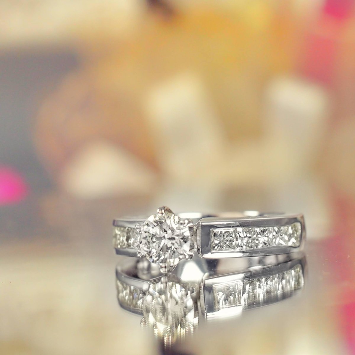 1.25-2.40 CT Princess & Round Cut Natural Diamonds - Engagement Ring