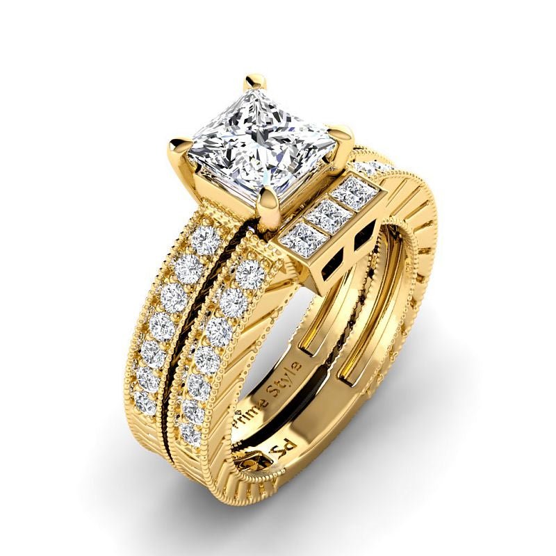 1.25-3.75 CT Princess & Round Cut Lab Grown Diamonds - Bridal Set - Primestyle.com