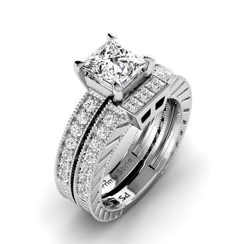 1.25-3.75 CT Princess & Round Cut Lab Grown Diamonds - Bridal Set - Primestyle.com