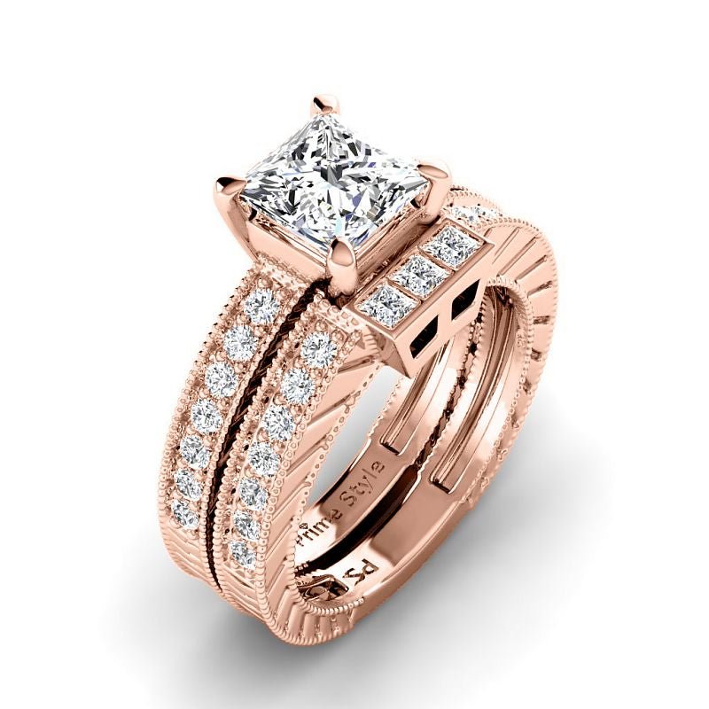 1.25-3.75 CT Princess & Round Cut Lab Grown Diamonds - Bridal Set - Primestyle.com