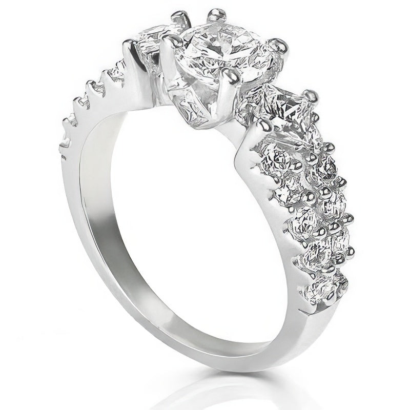 1.30-2.45 CT Princess & Round Cut Natural Diamonds - Engagement Ring