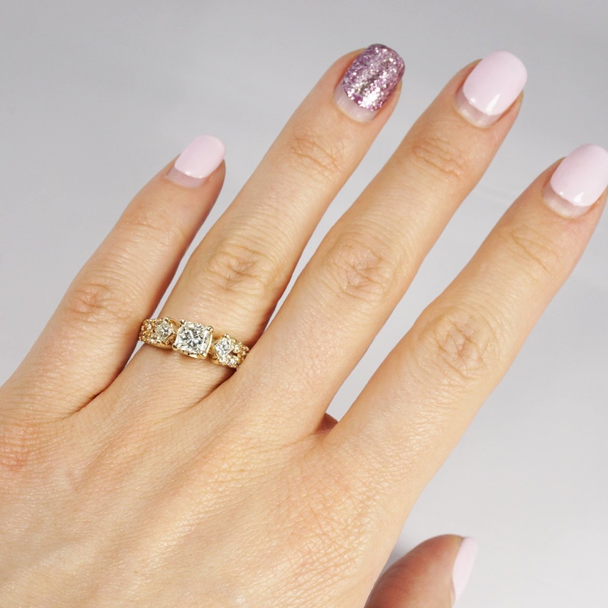 1.30-2.45 CT Princess & Round Cut Natural Diamonds - Engagement Ring